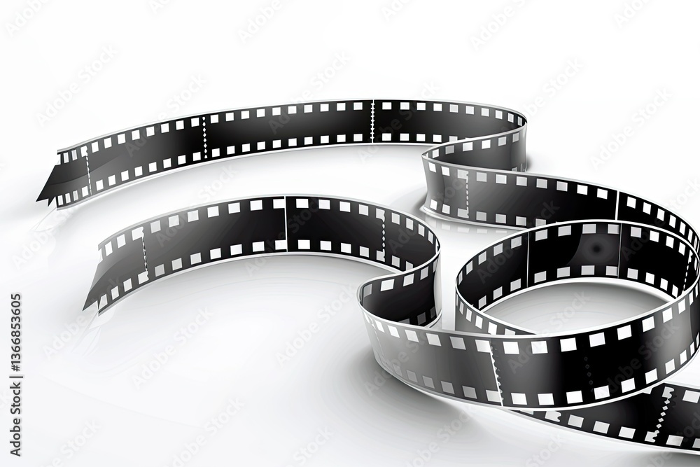 Fototapeta premium A curled film strip on a white background, symbolizing cinema and photography.