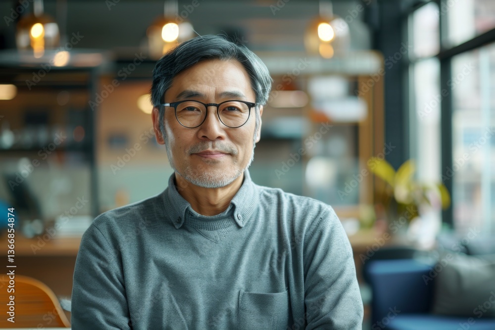 Obraz premium Portrait of a middle aged Asian male worker in start up company office