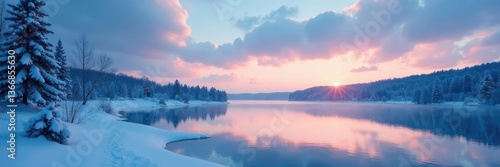 Wallpaper Mural A blue-tinged sky reflects off a frozen lake during Christmas, nature, peaceful, sky Torontodigital.ca