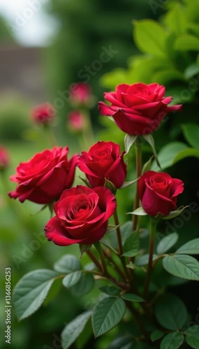 Wallpaper Mural A bouquet of fresh red roses with greenery and foliage, garden, bouquet Torontodigital.ca