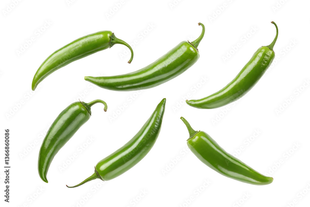 Falling green chili peppers isolated on transparent background, Cut out png Falling green chili peppers isolated on transparent background, Cut out png