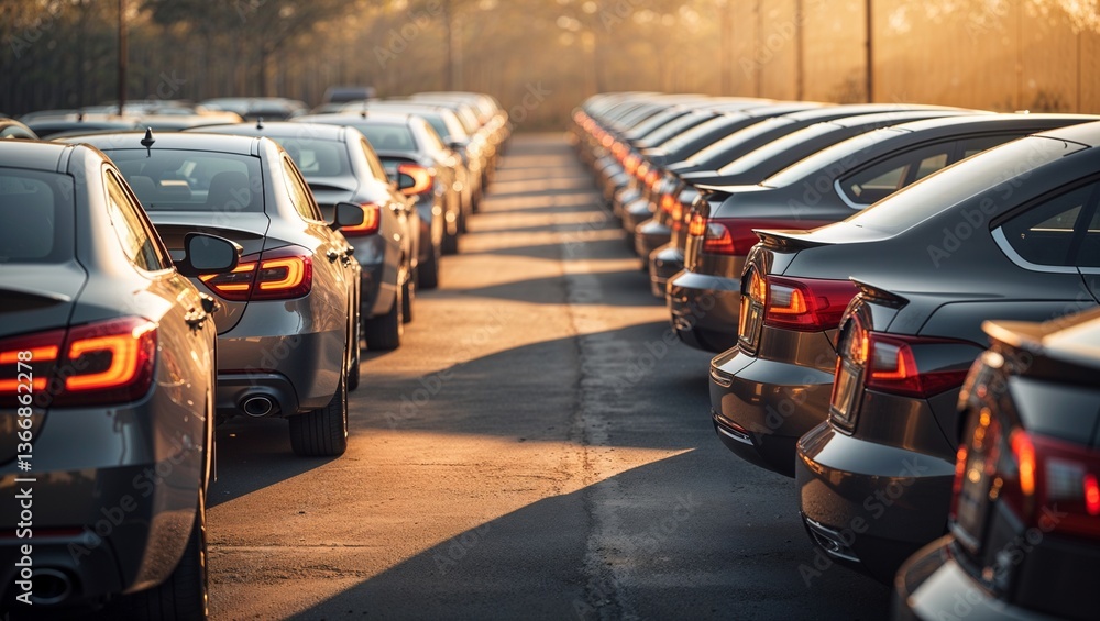 Fototapeta premium Evening Elegance Business: Car Sales in the Glow of Sunset