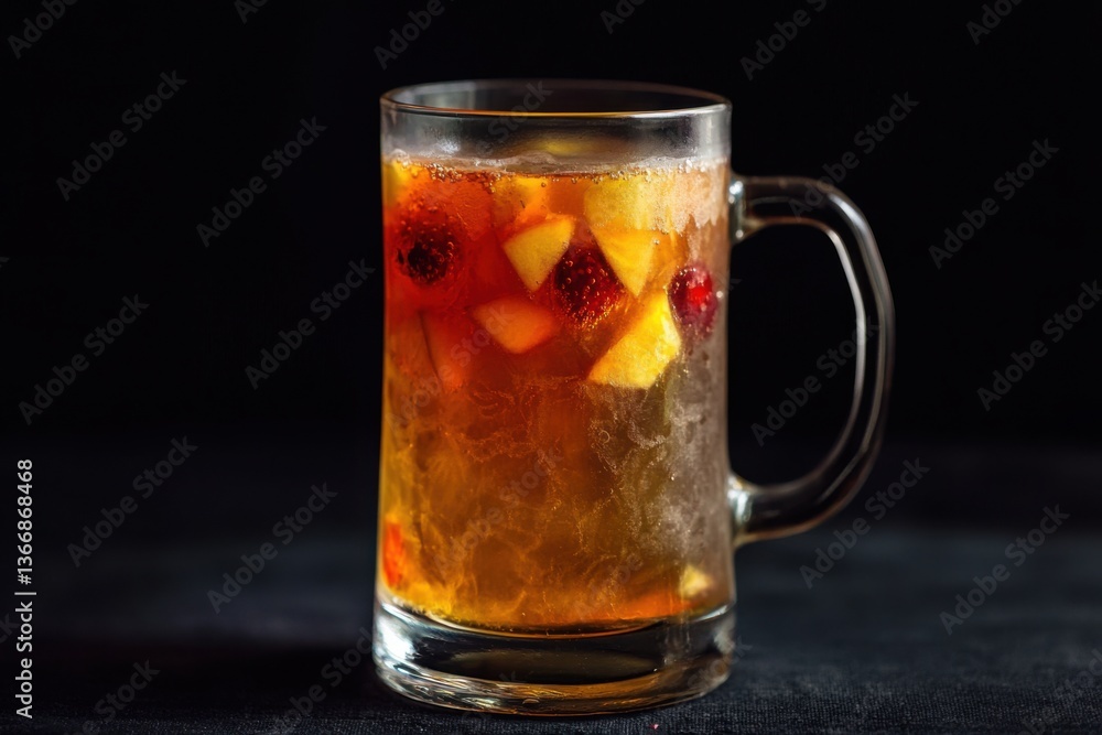 Refreshing Fruit Punch in a Glass Mug on Dark Background Refreshing Fruit Punch in a Glass Mug on Dark Background