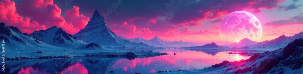 Fototapeta premium Colorful pattern overlay on futuristic landscape, colorful dots, scenery, futuristic