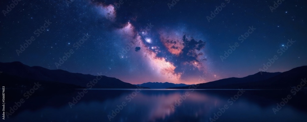 Naklejka premium Dark vast space with stars galaxies in the background of a calm night sky, brightness, universe, galaxies