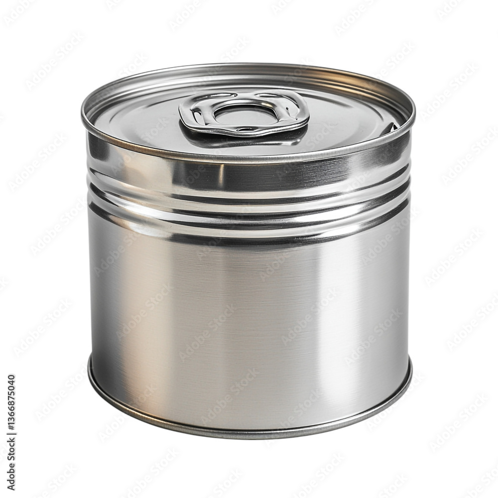 An open tin can with a metallic shine, isolated on a transparent background. An open tin can with a metallic shine, isolated on a transparent background.