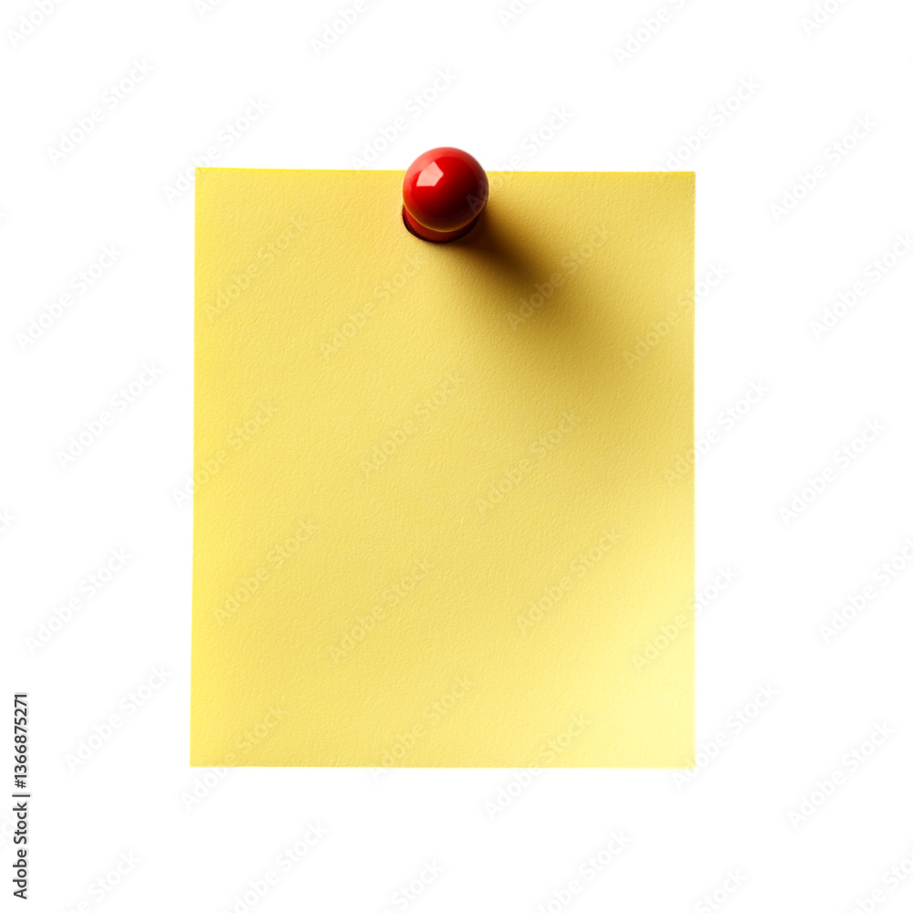 Yellow sticky note with a red pushpin, isolated on a transparent background. Yellow sticky note with a red pushpin, isolated on a transparent background.