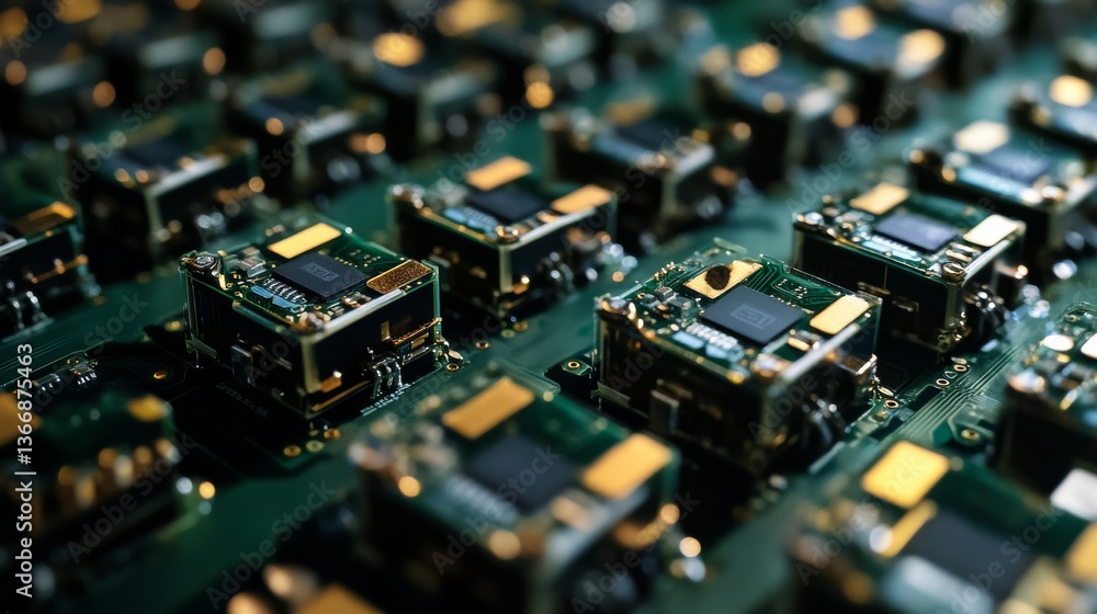 Fototapeta premium A microchip engineer working on AI powered chips for robotic automation systems, advanced robotics lab with live data, High-tech style