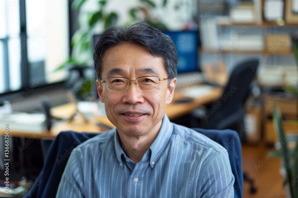Obraz premium Portrait of a middle aged Asian male worker in start up company office