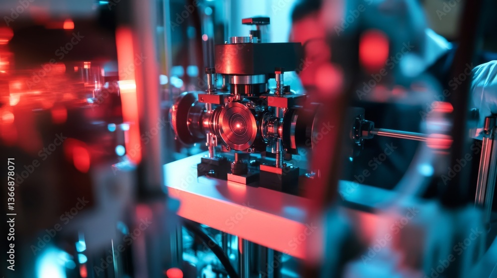 Fototapeta premium A quantum computing researcher developing AI based optimization algorithms for quantum simulations in a research lab, cutting-edge quantum lab with AI-enhanced simulation tools, Scientific style