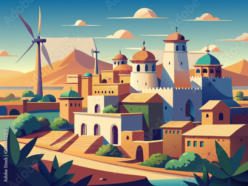 Wallpaper Mural colorful illustration of traditional middle east village Torontodigital.ca