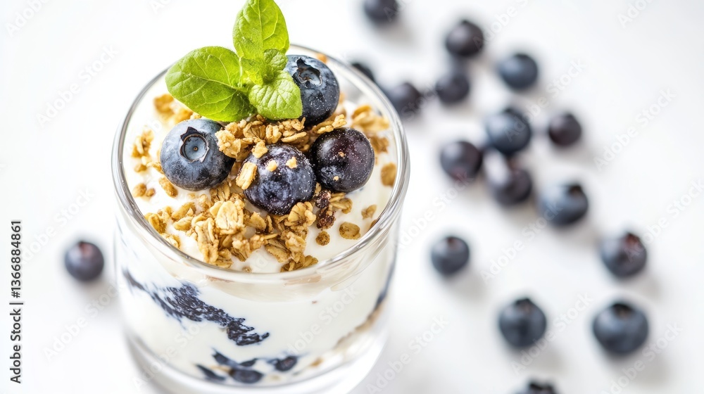 Fresh probiotic yogurt with blueberries and granola in a bowl, healthy breakfast or snack concept, nutritious food with superfood ingredients for gut health and digestion. Fresh probiotic yogurt with blueberries and granola in a bowl, healthy breakfast or snack concept, nutritious food with superfood ingredients for gut health and digestion.