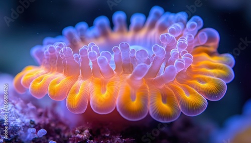 Obraz na płótnie Vibrant Coral Reef Structure with Luminous Tentacles Illuminated by Light w salonie