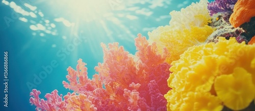 Obraz na płótnie Vibrant Coral Reef Underwater with Sunlight and Colorful Marine Life w salonie