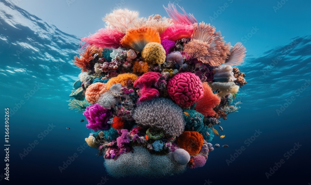 Vibrant Underwater Coral Reef Displaying Diverse Marine Life and Colors