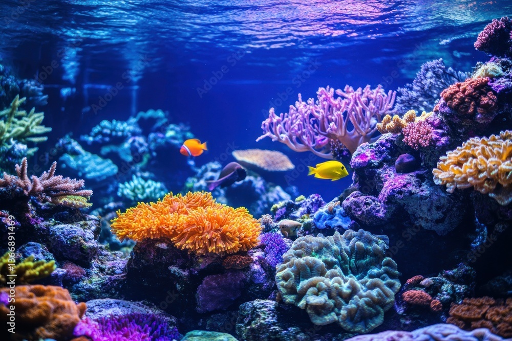 Vibrant Underwater Coral Reef with Colorful Fish in Crystal Clear Water