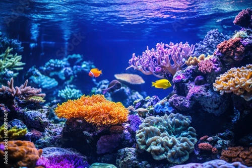 Obraz na płótnie Vibrant Underwater Coral Reef with Colorful Fish in Crystal Clear Water w salonie