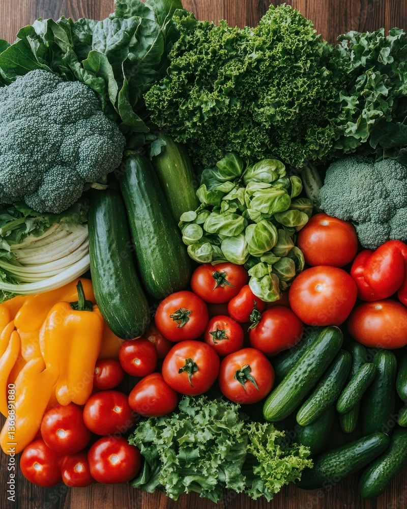 Fresh Organic Vegetables Arranged in a Colorful Still Life Composition