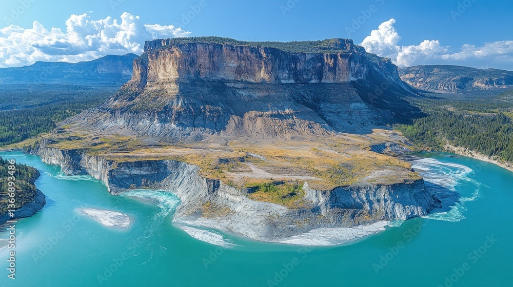Majestic Mountain Landscape Surrounded by Clear Water and Lush Forests