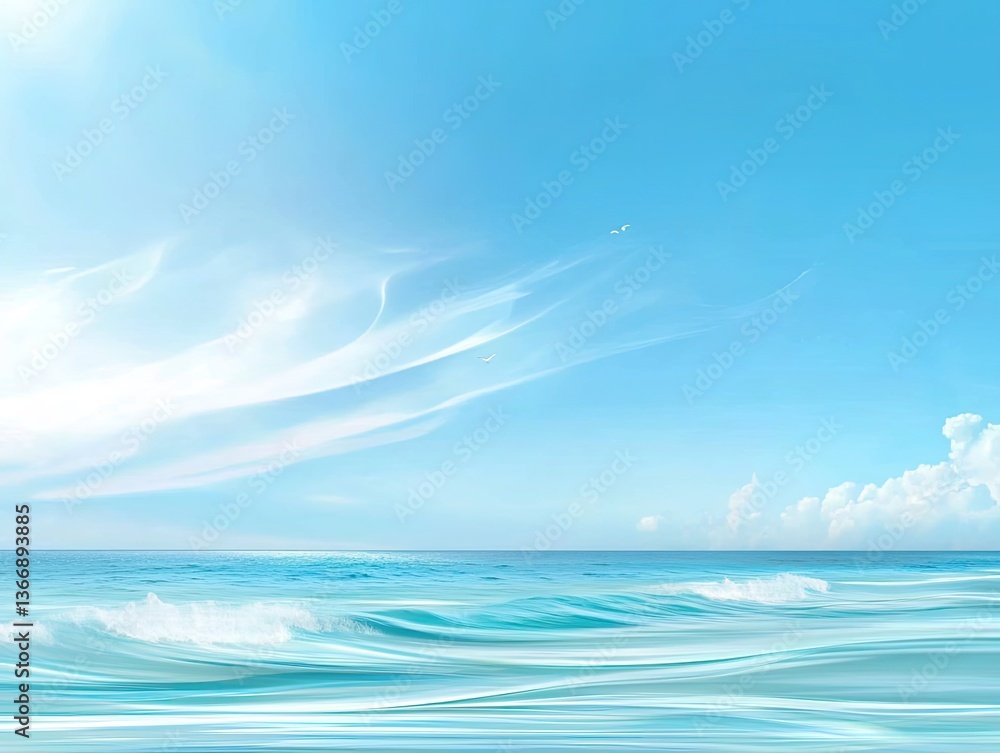 Obraz premium Gentle ocean waves dance under a bright sky serene coastal landscape tranquil seascape view