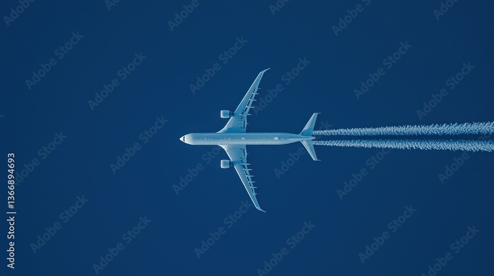Obraz premium A commercial airplane soaring through a bright blue sky.