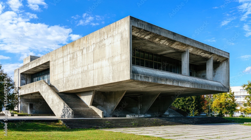 Heavy brutalist structure with sharp, clean lines. Heavy brutalist structure with sharp, clean lines.