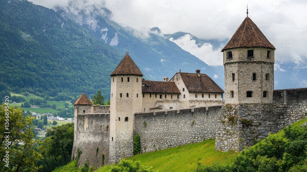 Medieval fortress with stone walls and towers. Medieval fortress with stone walls and towers.
