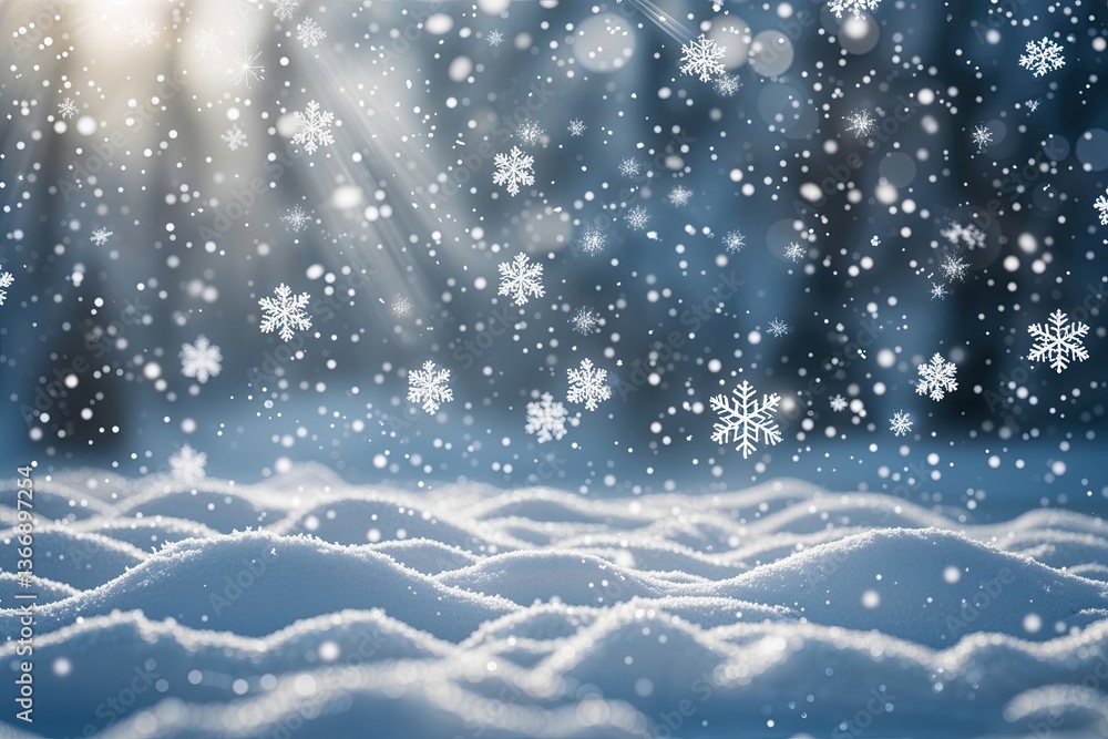 Naklejka premium Charming Winter Wonderland with Bright Snowflakes and Soft Snowfall