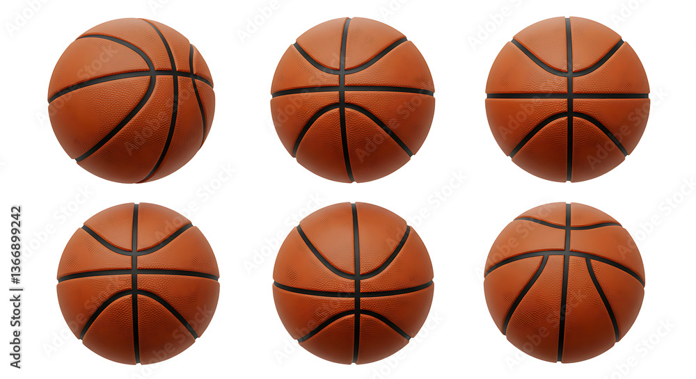 3d rendering of six basketballs shown in different view angles on a white background 3d rendering of six basketballs shown in different view angles on a white background