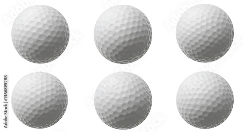 3d rendering of six golf ball shown in different view angles on a white background