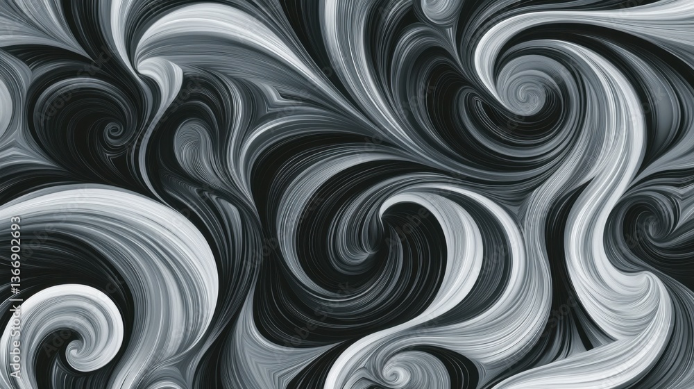 Swirling Black and White Abstract Pattern with Fluid Motion Style Swirling Black and White Abstract Pattern with Fluid Motion Style