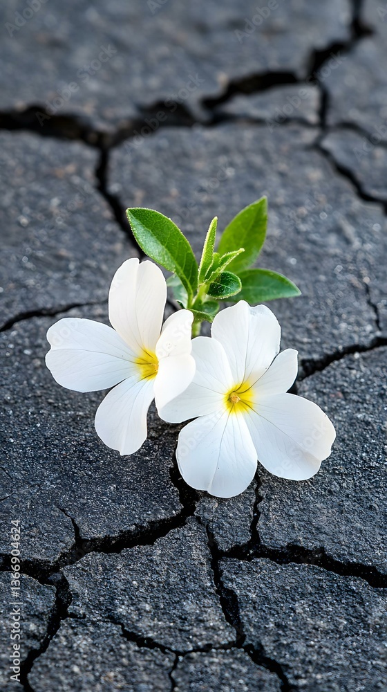 Fototapeta premium Blooming Flowers Emerging from Cracked Earth - Resilience and Hope