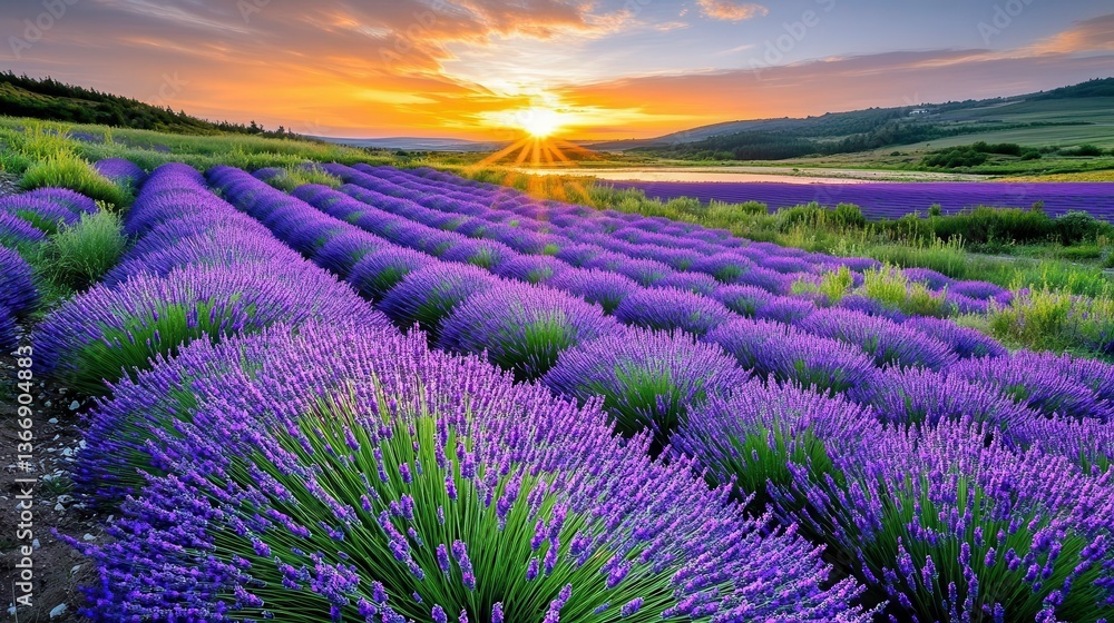 Obraz premium Lavender Sunset: Provence Fields - Golden Hour Photography