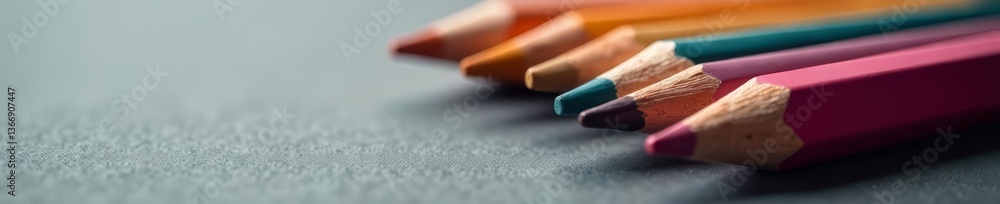 Obraz premium Macro shot of graphite pencils lined up on textured grey paper, closeup, artistic, drawing