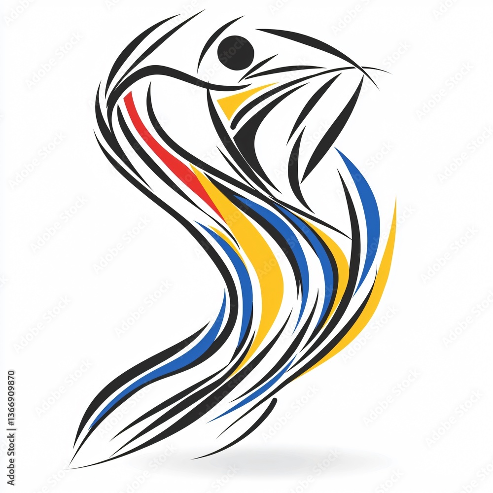 Obraz premium Abstract figure in motion, fluid lines. Colorful, dynamic design, human form implied