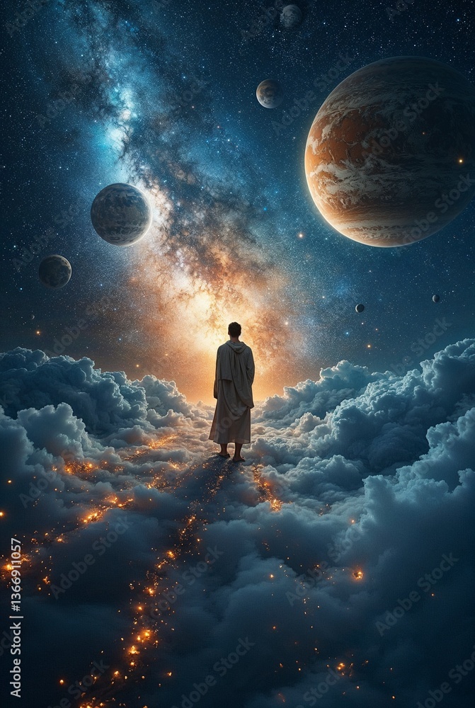 Fototapeta premium Mystic in Dark Clothes Surrounded by Energy