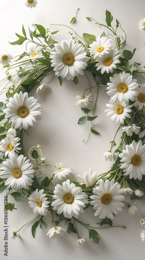Fototapeta premium Photo of elegant white daisy wreath floral arrangement for holiday door or wall decoration perfect for seasonal celebration photography Wedding Photography Aesthetic Wallpaper