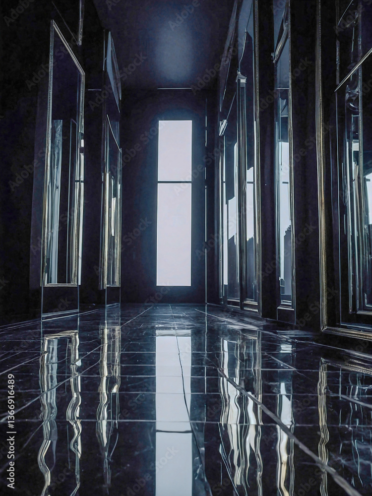 Fototapeta premium Elegant black backdrop with subtle mirrored effect reflecting light in intriguing ways