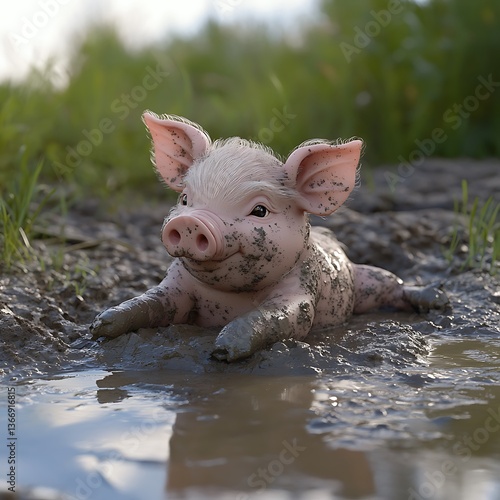 Muddy Piglet's Joyful Mud Bath Adventure