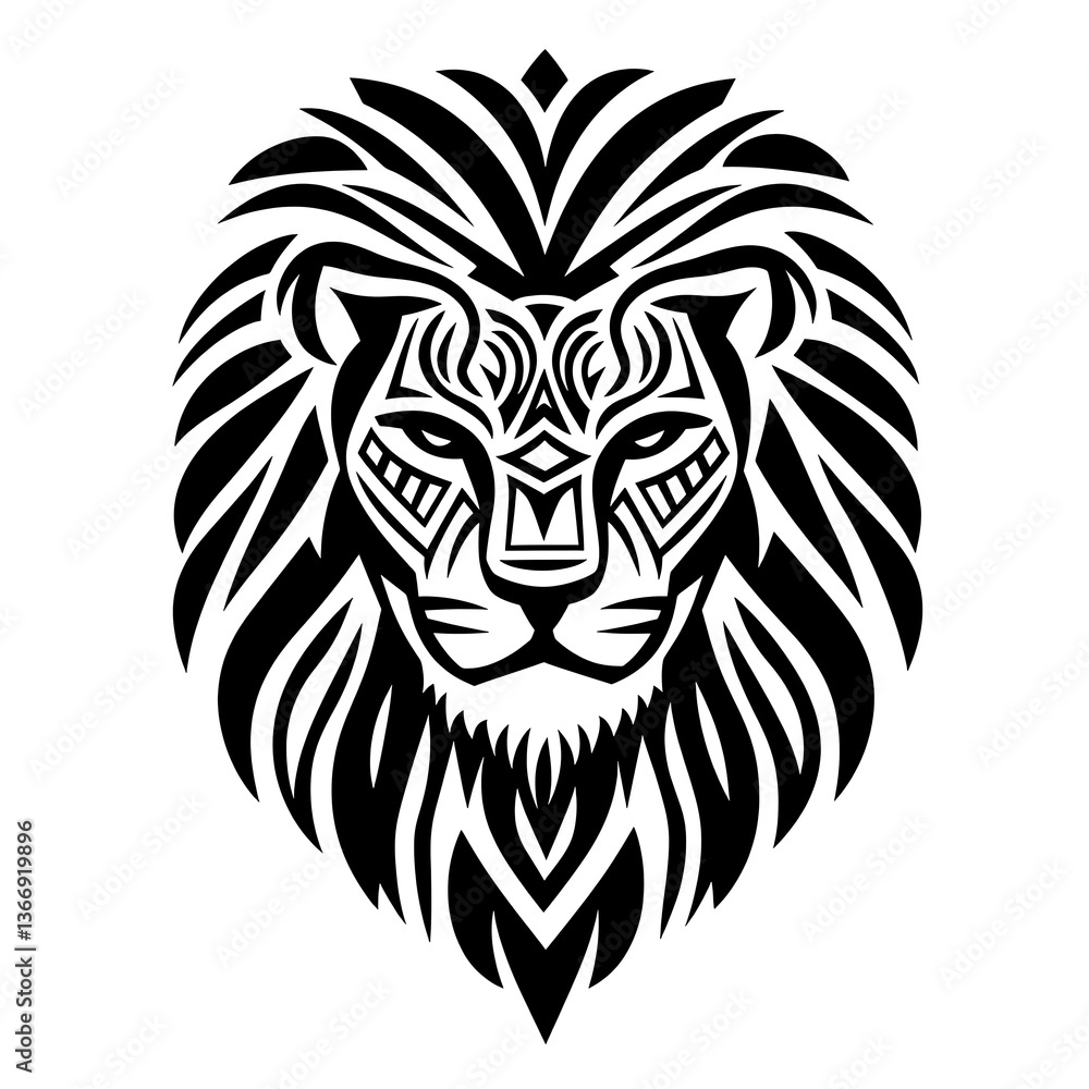 Obraz premium Tribal Lion Head Logo with Intricate Patterns