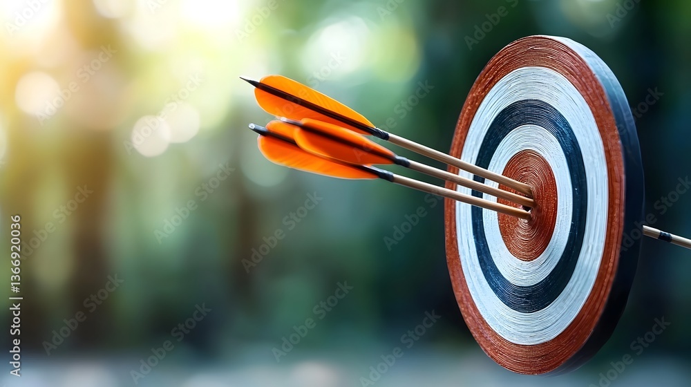Fototapeta premium Archery arrows hitting a target bullseye