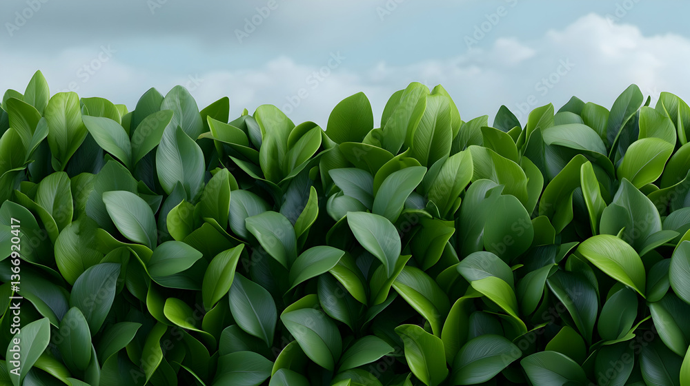 Fototapeta premium Lush Green Hedge Under a Cloudy Sky
