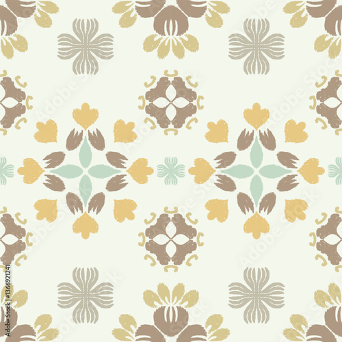 Abstract seamless floral pattern in tribal. Design for fabric, clothing, wrapping, wallpaper, background, patchwork, embroidery, carpet, curtain, cushion, bedspread and illustration.