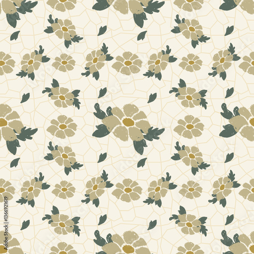 Abstract seamless floral pattern in tribal. Design for fabric, clothing, wrapping, wallpaper, background, patchwork, embroidery, carpet, curtain, cushion, bedspread and illustration.