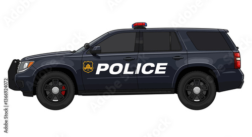 Police SUV Car Cartoon Toy No Background White Vector