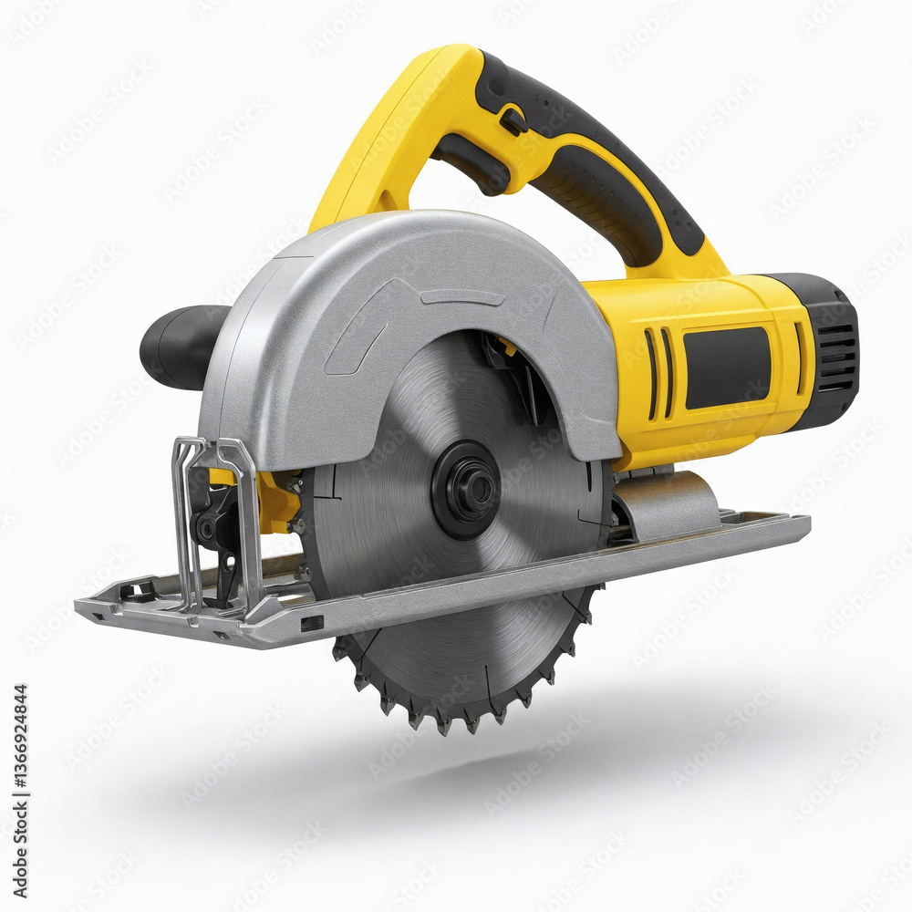 Circular saw on a white background. 3d rendering front view Circular saw on a white background. 3d rendering front view