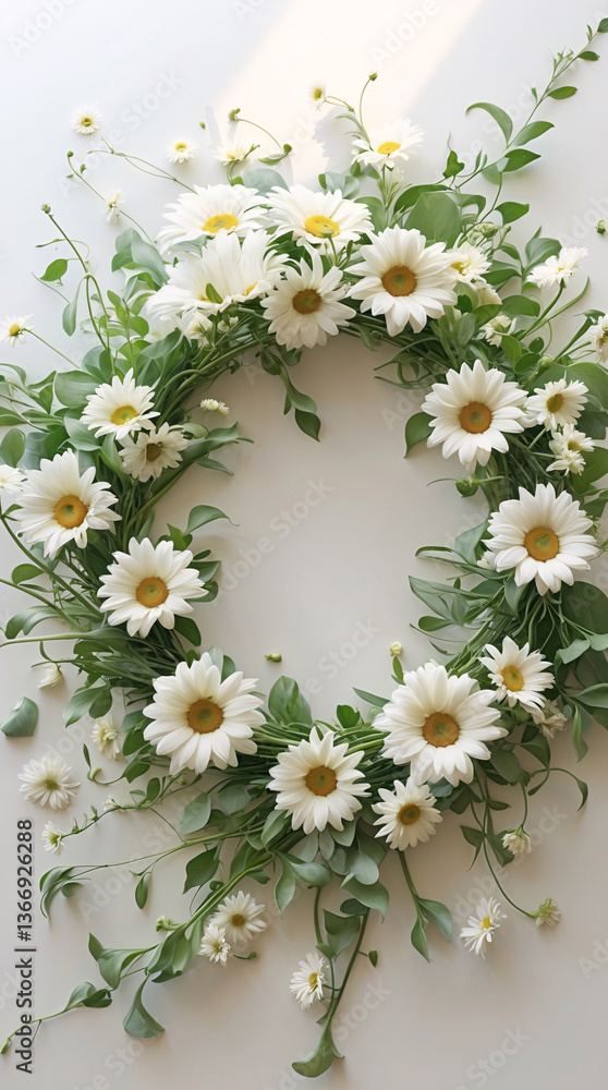 Obraz premium Charming white daisy wreath and flower arrangement for door or wall decoration perfect for seasonal celebration floral photography moments Wedding Photography Aesthetic Wallpaper