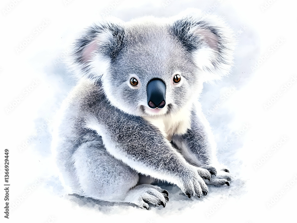 Fototapeta premium Illustration of a Cute Koala Bear with Soft Gray Fur in Nature Portrait