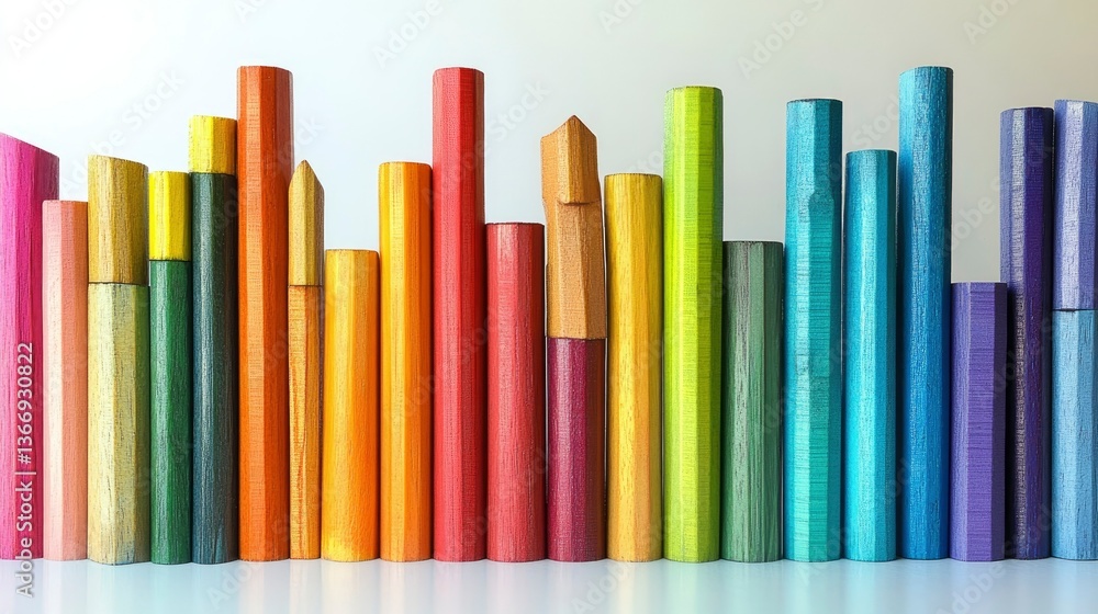 Fototapeta premium Vibrant Rainbow Colored Wooden Blocks Arranged in an Irregular Skyline Pattern