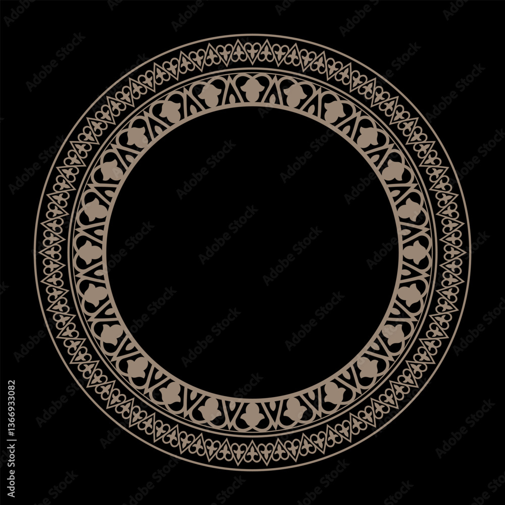 Oriental vector gold round frame with arabesques and floral elements. Gold floral round frame. Template for laser cutting, invitation, greeting card, engraving, porcelain, embroidery, textile. Oriental vector gold round frame with arabesques and floral elements. Gold floral round frame. Template for laser cutting, invitation, greeting card, engraving, porcelain, embroidery, textile.